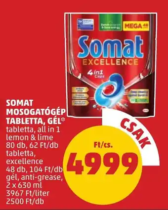 PENNY SOMAT MOSOGATÓGÉP TABLETTA, GÉL 80 - 48 db / 2 x 630 ml ajánlat
