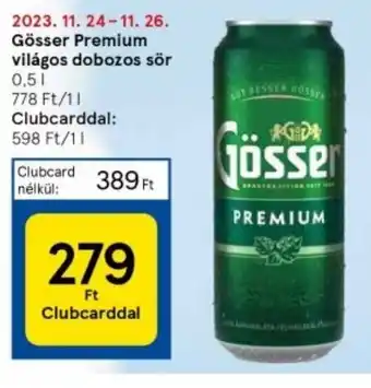 Tesco Gösser Premium világos dobozos sör 0,5 l ajánlat