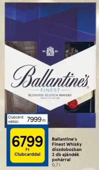 Tesco Ballantine s Finest Whisky díszdobozban 2 db ajándék pohárral 0,7l ajánlat