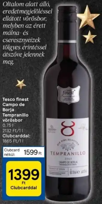 Tesco Tesco finest Campo de Borja Tempranillo vörösbor 0,75l ajánlat