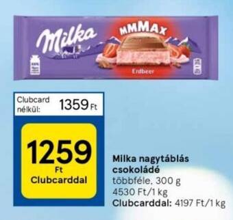 Tesco Milka nagytáblás csokoládé 300g ajánlat