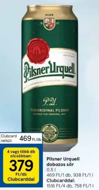 Tesco Pilsner Urquell dobozos sör 0,5l ajánlat
