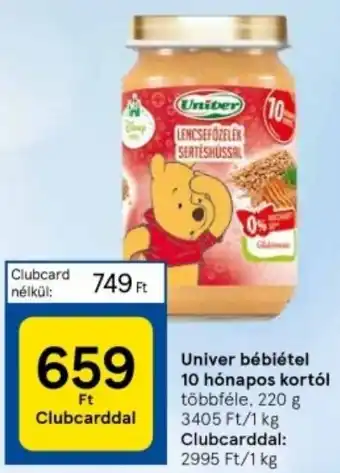 Tesco Univer bébiétel 10 hónapos kortól 220g ajánlat