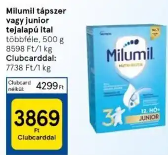 Tesco Milumil tápszer vagy junior tejalapú ital 500g ajánlat