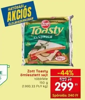 Spar Zott Toasty ömlesztett sajt 150g ajánlat