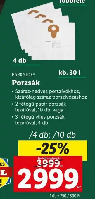 Lidl PARKSIDE Porzsák ajánlat