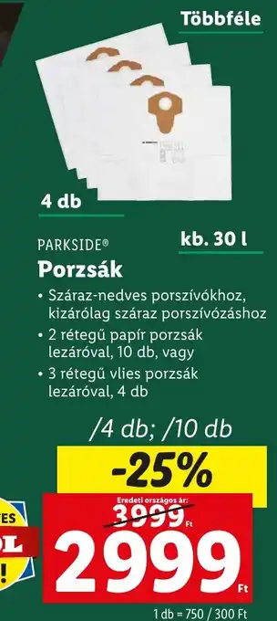 PARKSIDE Porzsák 4 - 10 db