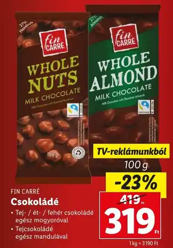 Lidl FIN CARRÉ Csokoládé 100 g ajánlat