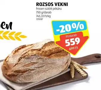 ALDI ROZSOS VEKNI 750 g ajánlat