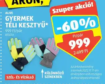 ALIVE GYERMEK TÉLI KESZTYŰ 1 pár