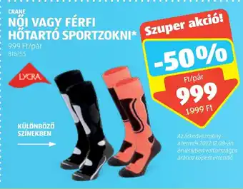 ALDI CRANE NŐI VAGY FÉRFI HŐTARTÓ SPORTZOKNI 1 pár ajánlat