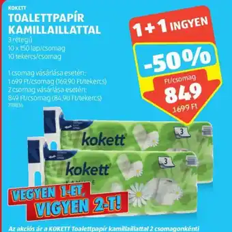 ALDI KOKETT TOALETTPAPÍR KAMILLAILLATTAL 10 x 150 lap ajánlat