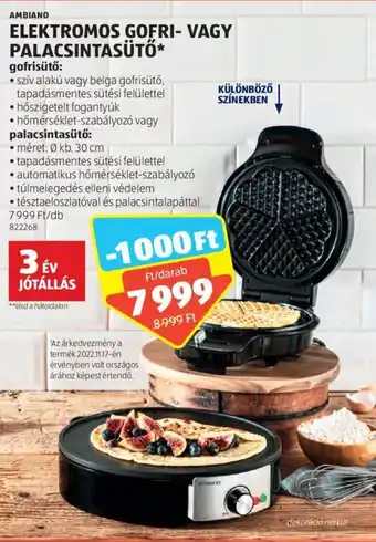 ALDI AMBIANO ELEKTROMOS GOFRI VAGY PALACSINTASÜTŐ ajánlat
