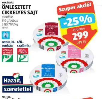ALDI KOKÁRDÁS ÖMLESZTETT CIKKELYES SAJT 140 g ajánlat