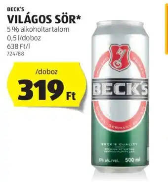ALDI BECK'S VILÁGOS SÖR 0,5 l ajánlat