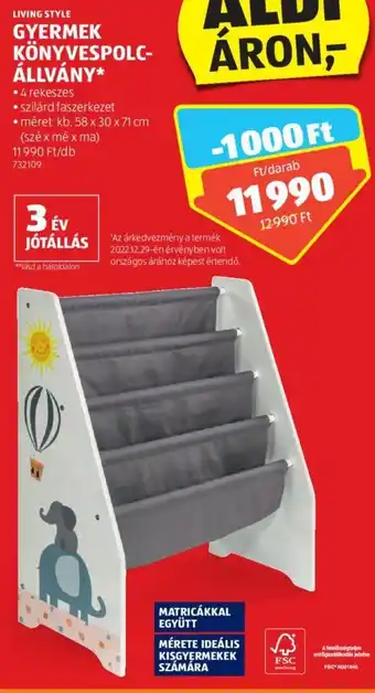 ALDI LIVING STYLE GYERMEK KÖNYVESPOLC-ÁLLVÁNY 1 db ajánlat