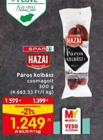 Spar SPAR Páros kolbász 300 g ajánlat