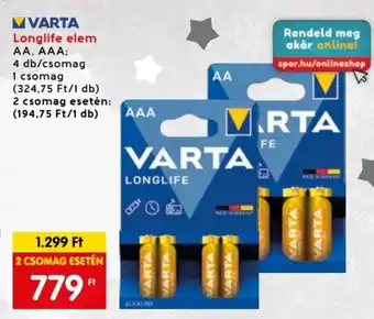 Spar VARTA Longlife elem 4 db ajánlat