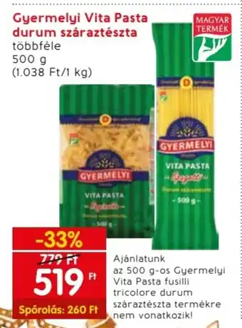 Gyermelyi Vita Pasta durum száraztészta 500 g