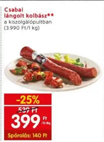 Spar Csabai lángolt kolbász 10 dkg ajánlat