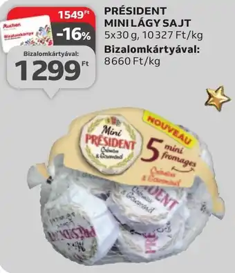 Auchan PRÉSIDENT MINI LÁGY SAJT 5x30g ajánlat