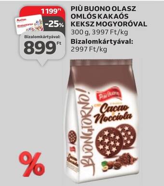Auchan PIÙ BUONO OLASZ OMLÓS KAKAÓS KEKSZ MOGYORÓVAL 300 g ajánlat