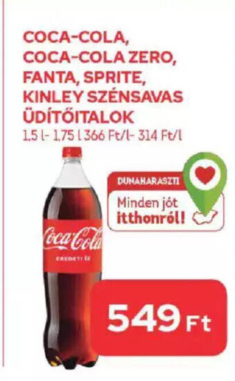 CBA COCA-COLA COCA COLA ZERO FANTA SPRITE KINLEY SZÉNSAVAS ÜDÍTÖITALOK 1,75l ajánlat