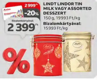 Auchan LINDT LINDOR TIN MILK VAGY ASSORTED DESSZERT 150 g ajánlat