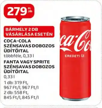 Auchan COCA-COLA SZÉNSAVAS DOBOZOS ÜDÍTŐITAL stb. 0,33 l ajánlat