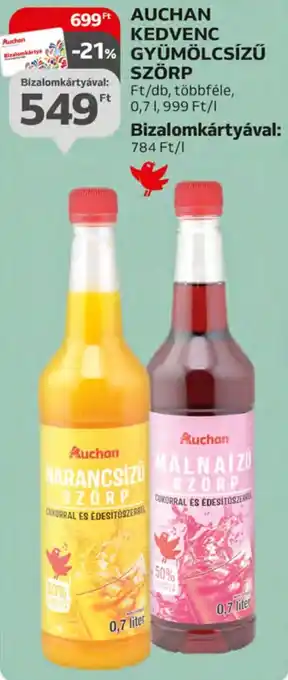Auchan AUCHAN KEDVENC GYÜMÖLCSÍZŰ SZÖRP 0,7 l ajánlat
