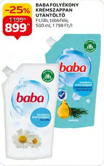 Auchan BABA FOLYÉKONY KRÉMSZAPPAN UTÁNTÖLTŐ 500ml ajánlat