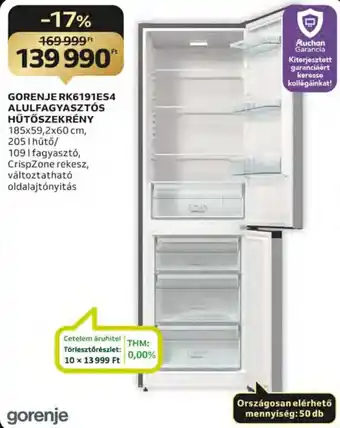 Auchan GORENJE ALULFAGYASZTÓS HŰTŐSZEKRÉNY 1 db ajánlat