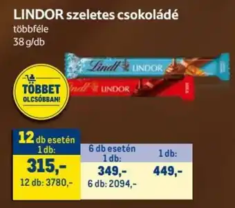 Metro LINDOR szeletes csokoládé 38g ajánlat