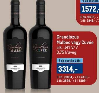 Metro Grandiózus Malbec vagy Cuvée 0,75l ajánlat