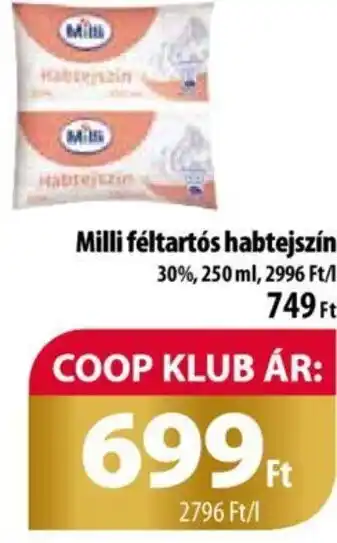 Milli féltartós habtejszín 250ml