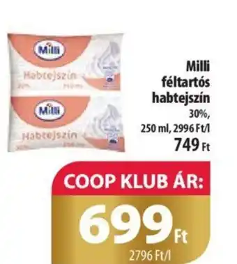 Milli féltartós habtejszín 250ml