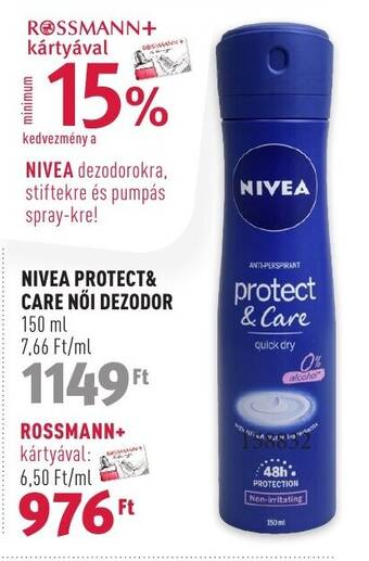 Rossmann NIVEA PROTECT& CARE NŐI DEZODOR 150 ml ajánlat