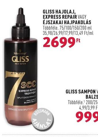 Rossmann GLISS HAJOLAJ, EXPRESS REPAIR stb. 75 - 200 ml ajánlat