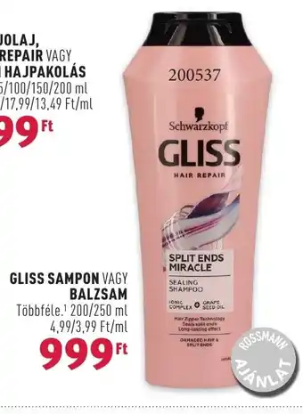Rossmann GLISS SAMPON VAGY BALZSAM 200 / 250 ml ajánlat