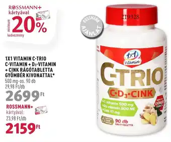 Rossmann 1X1 VITAMIN C-TRIO C-VITAMIN + D3-VITAMIN + CINK RÁGÓTABLETTA GYÖMBÉR KIVONATTAL* 500 mg-os. 90 db ajánlat