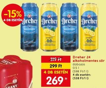 Spar Dreher 24 alkoholmentes sör 0,5l ajánlat