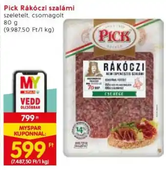 Spar Pick Rákóczi szalámi 80 g ajánlat