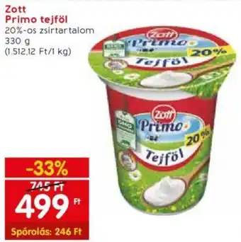 Spar Zott Primo tejföl 330g ajánlat