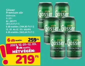 Spar Gösser Premium sör 0,33l ajánlat