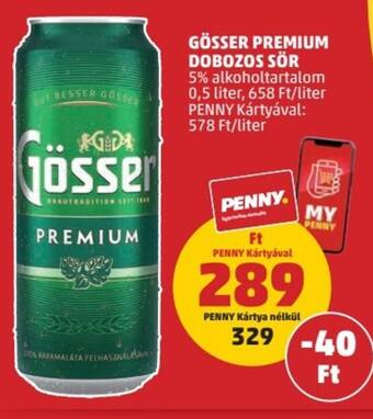 PENNY GÖSSER PREMIUM DOBOZOS SÖR 0,5 l ajánlat