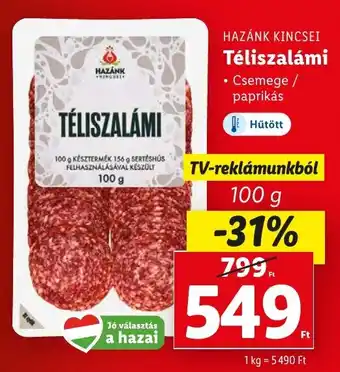 Lidl HAZÁNK KINCSEI TÉLISZALÁMI 100 g ajánlat