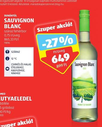 ALDI DUNÁNTÚL SAUVIGNON BLANC 0,75 l ajánlat