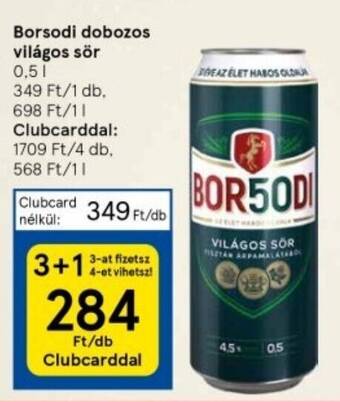 Tesco Borsodi dobozos világos sör 0,5 l ajánlat