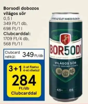 Tesco Borsodi dobozos világos sör 0,5 l ajánlat
