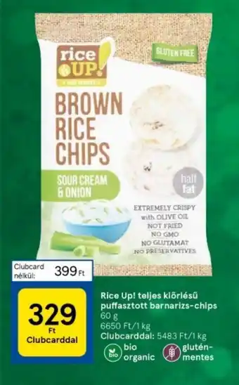 Rice Up! teljes kiőrlésű puffasztott barnarizs-chips 60 g
